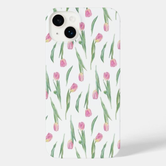 Pink Tulip Pattern – Soft Watercolor Floral  iPhoneケース (裏面)