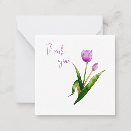 Pink Tulip Thank You Flat Notecard  ノートカード (正面)