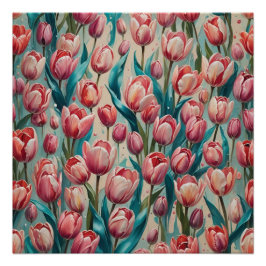 pink tulips ポスター