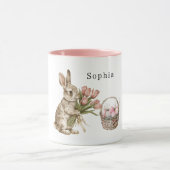 Pink Tulips Bunny Rabbit Easter Eggs Basket マグカップ (中央)