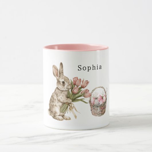 Pink Tulips Bunny Rabbit Easter Eggs Basket マグカップ (中央)