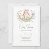 Pink Tulips Bunny Ribbon Baby Shower 招待状 (正面)