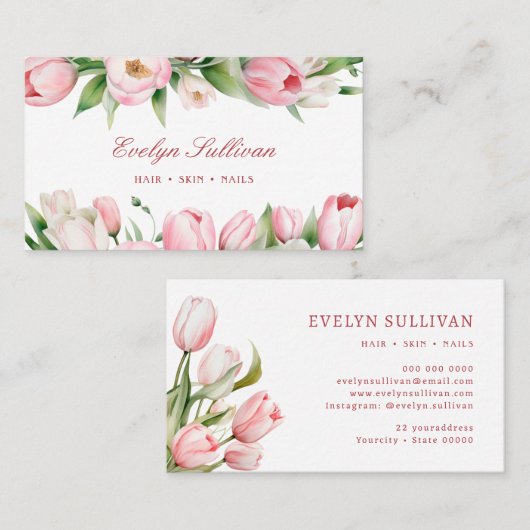 Pink tulips business card 名刺 (正面/裏面)