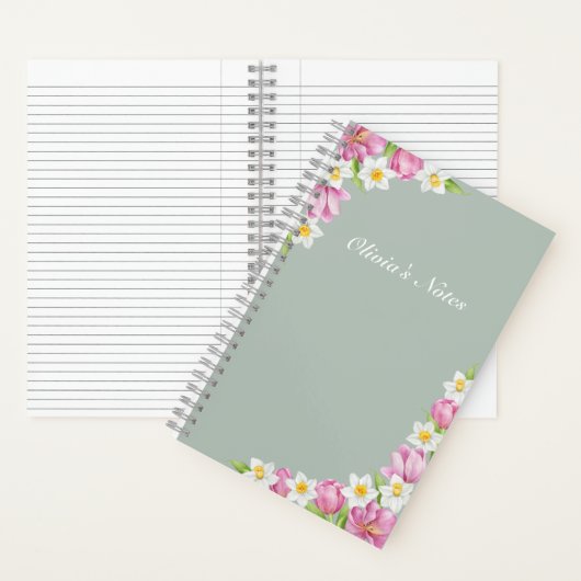 Pink Tulips & Daffodils Spring Flowers Notebook ノートブック (内側)