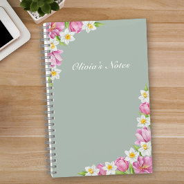Pink Tulips & Daffodils Spring Flowers Notebook ノートブック