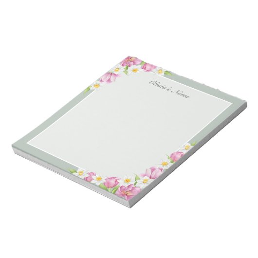 Pink Tulips & Daffodils Spring Flowers Notepad ノートパッド (回転)