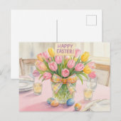 Pink Tulips Happy Easter  ポストカード (正面/裏面)