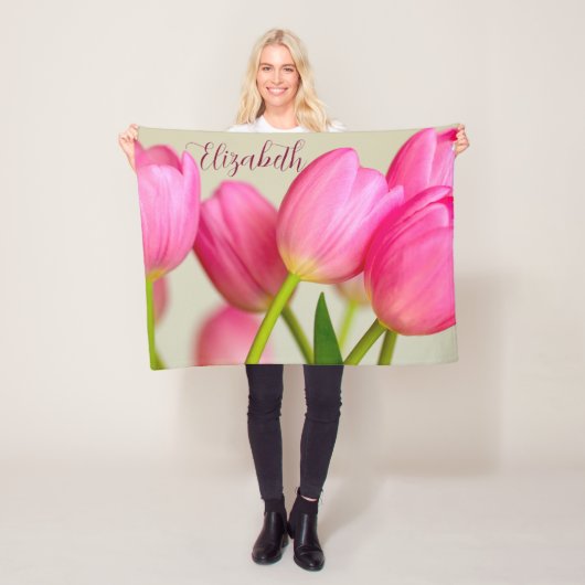 Pink Tulips Personalize フリースブランケット (インサイチュ)