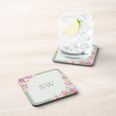 Pink Tulips Spring Flowers Monogram Coasters コースター (右側)