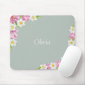 Pink Tulips & White Daffodils Floral Mouse Pad マウスパッド (マウス)