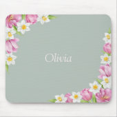 Pink Tulips & White Daffodils Floral Mouse Pad マウスパッド (正面)