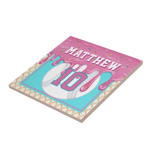 Pink & Turquoise Baseball Drip タイル (側面)