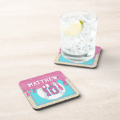 Pink & Turquoise Baseball Drip Birthday Party コースター (右側)