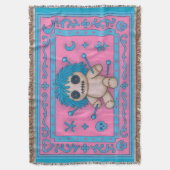 Pink + Turquoise Blue Voodoo Doll スローブランケット (正面縦)