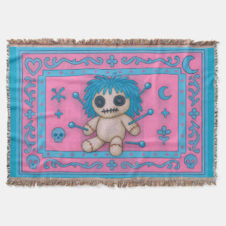 Pink + Turquoise Blue Voodoo Doll スローブランケット