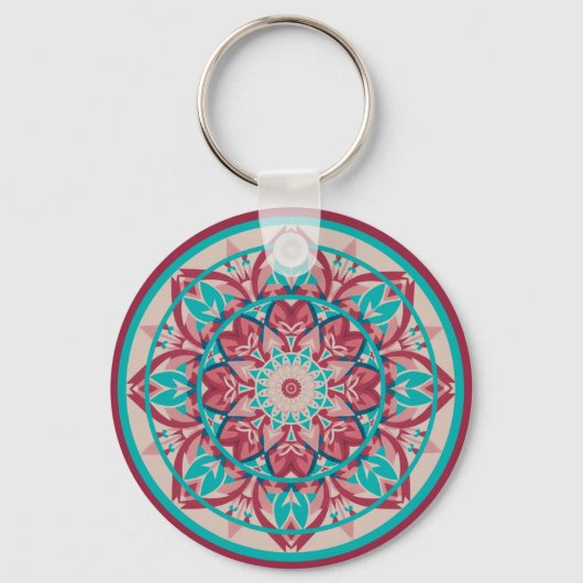 Pink & Turquoise Boho Mandala  キーホルダー (正面)