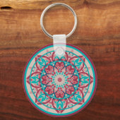 Pink & Turquoise Boho Mandala  キーホルダー (裏面)