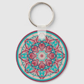 Pink & Turquoise Boho Mandala  キーホルダー (裏面)