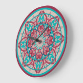 Pink & Turquoise Boho Mandala  Large Clock ラージ壁時計 (傾斜)