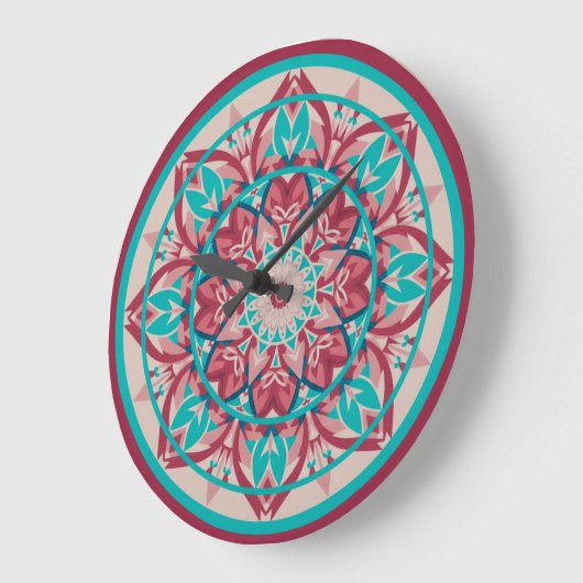 Pink & Turquoise Boho Mandala  Large Clock ラージ壁時計 (傾斜)