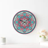 Pink & Turquoise Boho Mandala  Large Clock ラージ壁時計 (ホーム)