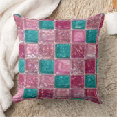Pink Turquoise Glitter Mosaic Sparkly Glam クッション (ブランケット)