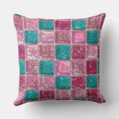 Pink Turquoise Glitter Mosaic Sparkly Glam クッション (裏面)