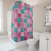 Pink Turquoise Glitter Mosaic Sparkly Glam シャワーカーテン (インサイチュ)