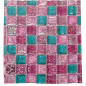 Pink Turquoise Glitter Mosaic Sparkly Glam シャワーカーテン (正面)
