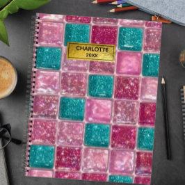 Pink Turquoise Glitter Mosaic Sparkly Glam ノートブック