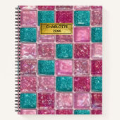 Pink Turquoise Glitter Mosaic Sparkly Glam ノートブック (正面)