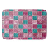 Pink Turquoise Glitter Mosaic Sparkly Glam  バスマット (正面)