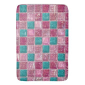 Pink Turquoise Glitter Mosaic Sparkly Glam  バスマット (正面縦)