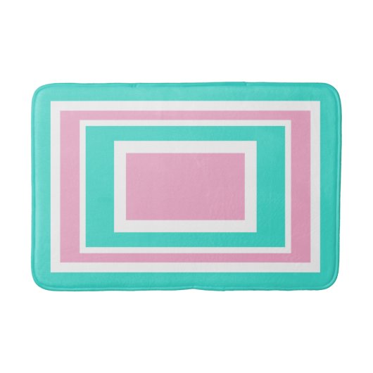 Pink Turquoise White Geometric バスマット (正面)