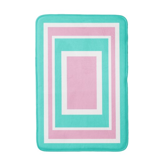 Pink Turquoise White Geometric バスマット (正面縦)
