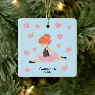 Pink Tutu Red Haired Ballerina Christmas セラミックオーナメント