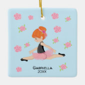 Pink Tutu Red Haired Ballerina Christmas セラミックオーナメント (正面)