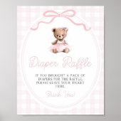 Pink Tutu Teddy Bear Baby Shower Diaper Raffle ポスター (正面)