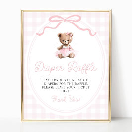 Pink Tutu Teddy Bear Baby Shower Diaper Raffle ポスター