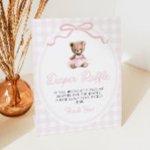 Pink Tutu Teddy Bear Baby Shower Diaper Raffle 台座サイン