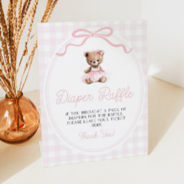 Pink Tutu Teddy Bear Baby Shower Diaper Raffle 台座サイン
