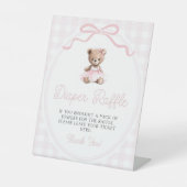 Pink Tutu Teddy Bear Baby Shower Diaper Raffle 台座サイン (正面)