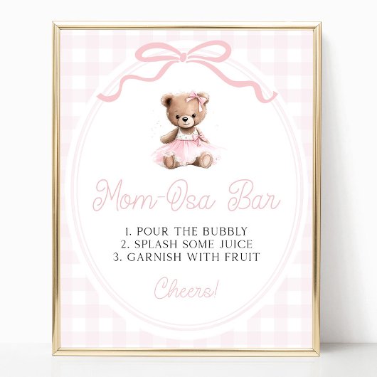 Pink Tutu Teddy Bear Baby Shower Mimosa Bar ポスター
