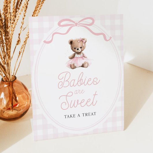 Pink Tutu Teddy Bear Baby Shower Sweets Table 台座サイン