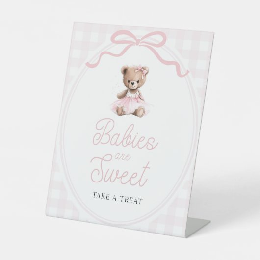 Pink Tutu Teddy Bear Baby Shower Sweets Table 台座サイン (正面)