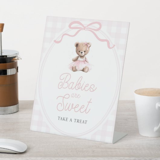 Pink Tutu Teddy Bear Baby Shower Sweets Table 台座サイン (インサイチュ)