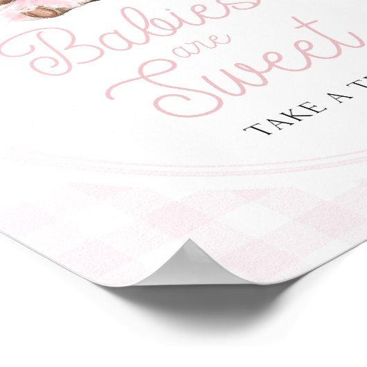 Pink Tutu Teddy Bear Baby Shower Sweets Table Sign ポスター (角)