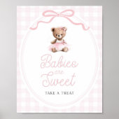 Pink Tutu Teddy Bear Baby Shower Sweets Table Sign ポスター (正面)