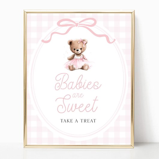Pink Tutu Teddy Bear Baby Shower Sweets Table Sign ポスター