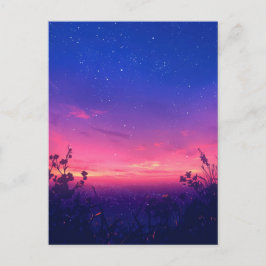 Pink Twilight Starry Night Meadow ポストカード